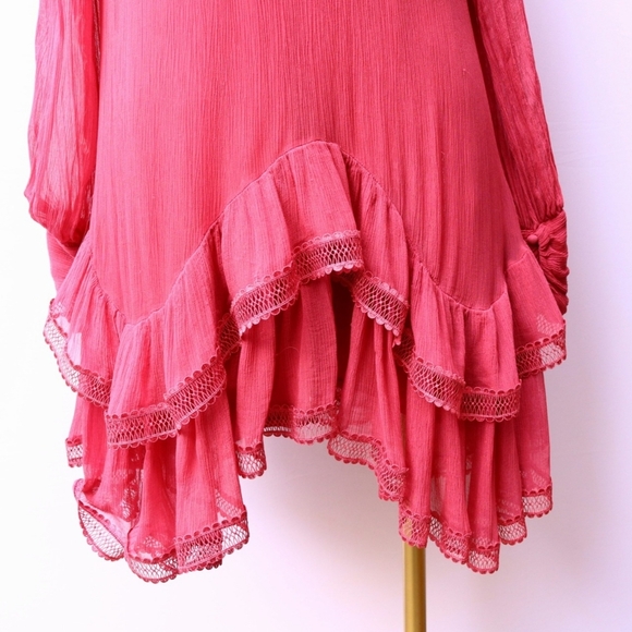 Anthropologie by MAGALI PASCAL Inez Midi Dress,Pink Medium,relaxed fit lace trim - Picture 2 of 12